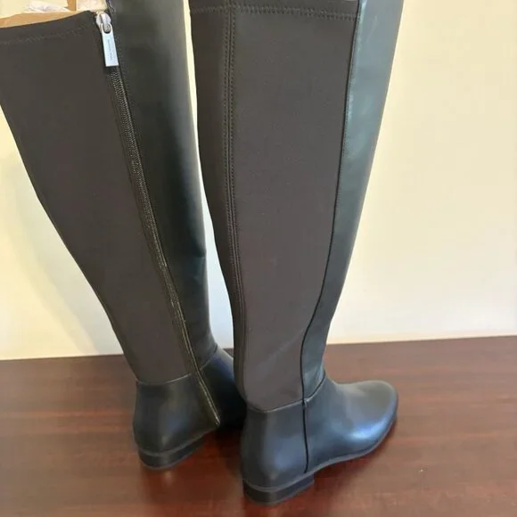 NIB Michael Kors BROMLEY Faux Leather Flat Boot Over the Knee Black 6M - Picture 3 of 6
